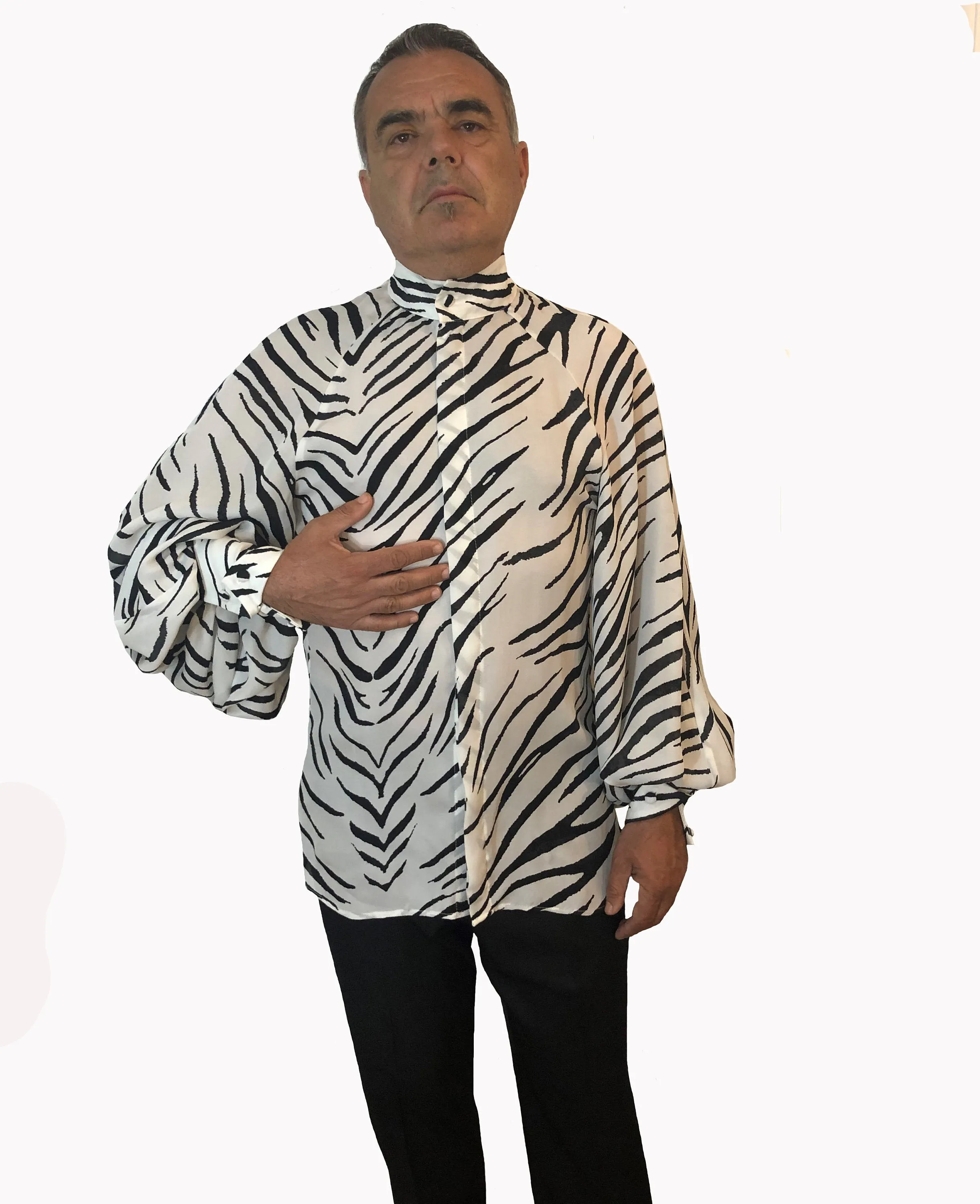 Men's Zebra Print Silk Georgette Raglan Shirt