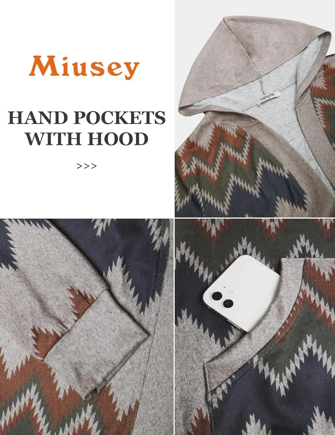 Miusey Womens Long Sleeve Open Front Hoodie Knit Cardigans with Pockets