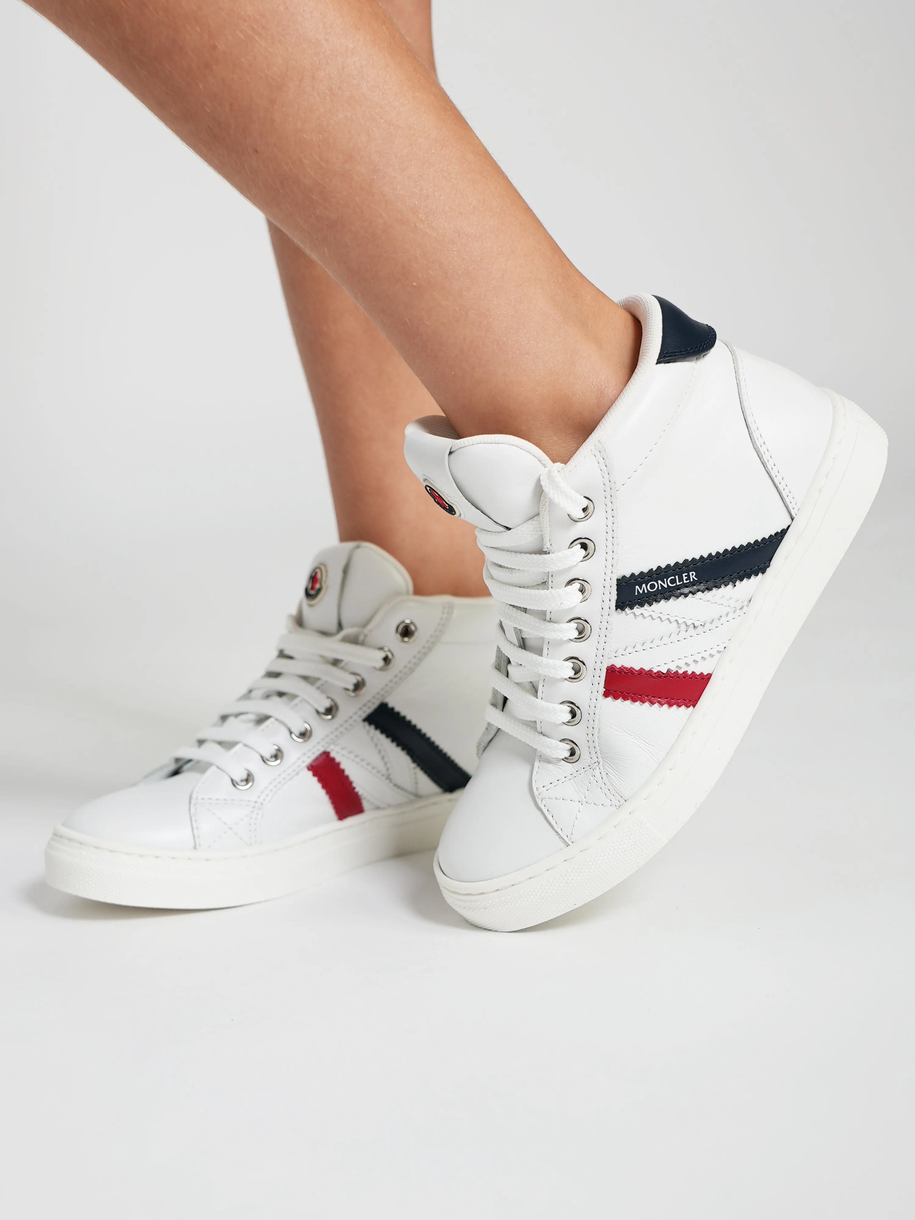 Moncler Enfant Kids Leather Monaco High Top Trainers in White