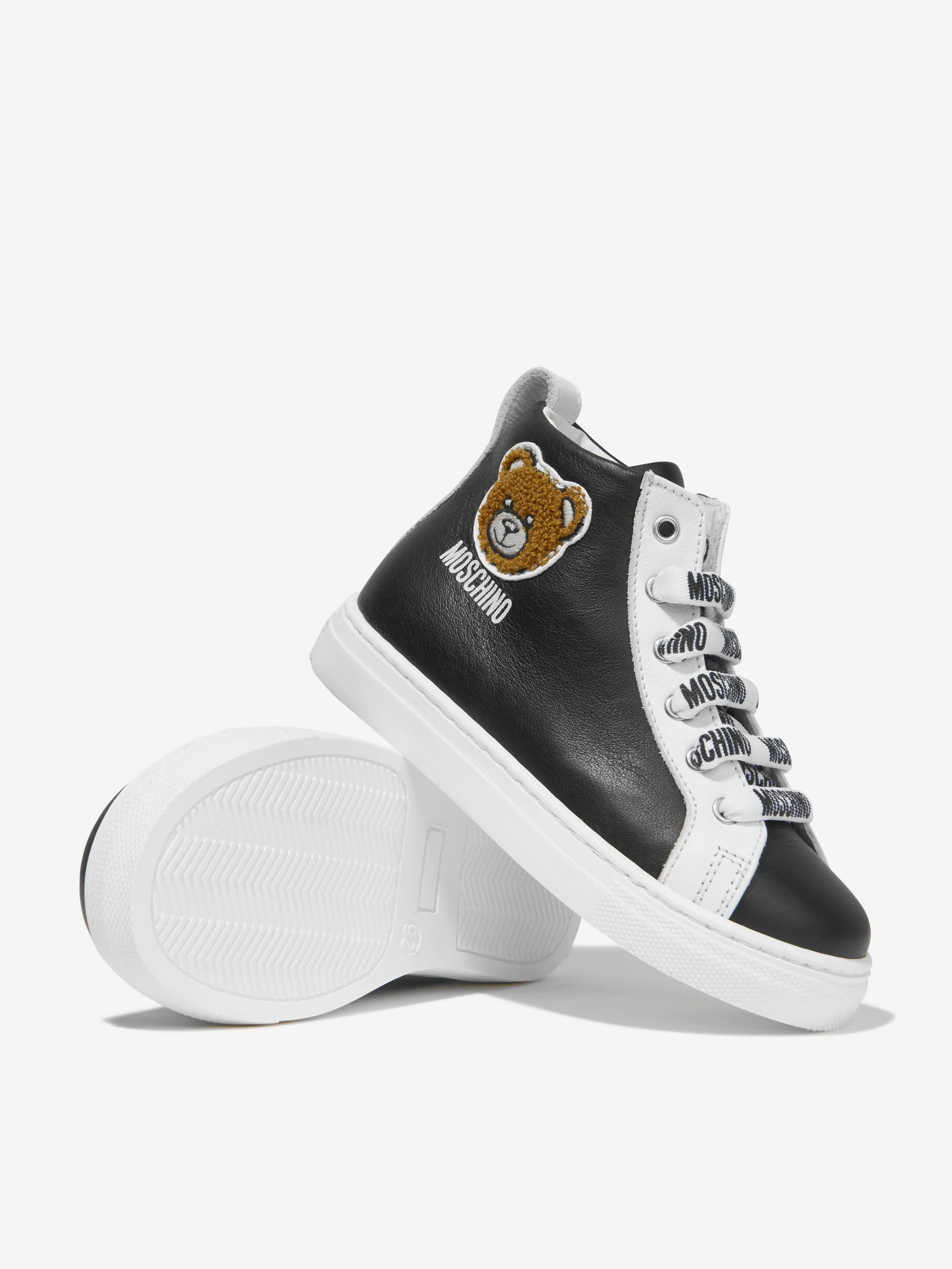 Moschino Kids Leather Teddy Patch High Top Trainers