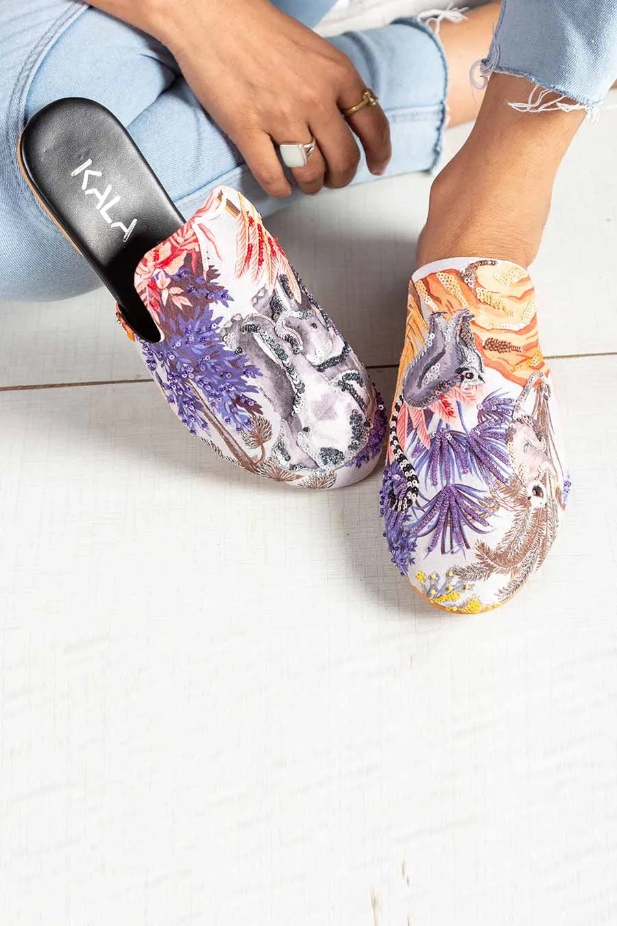 Multicolour Elephant Whisperer Embellished Mules