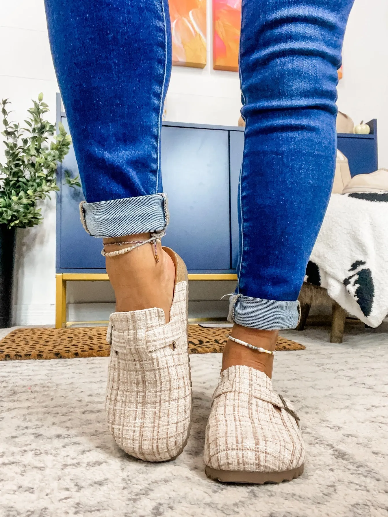 One For The Books Flat Mules in Sand Tweed (7-11)