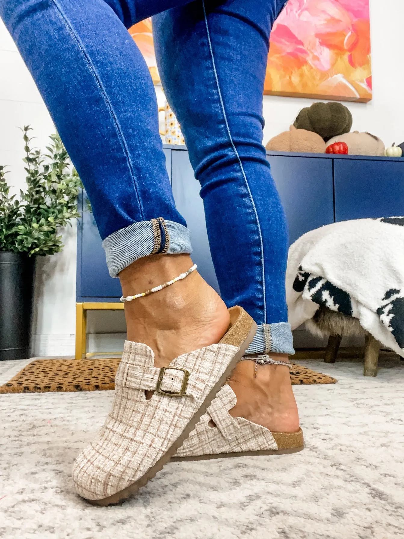 One For The Books Flat Mules in Sand Tweed (7-11)