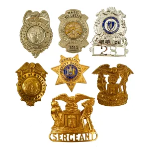 Original U.S. Law Enforcement & Fire Department Cap / Chest Badge Insignia Grouping - 7 Items