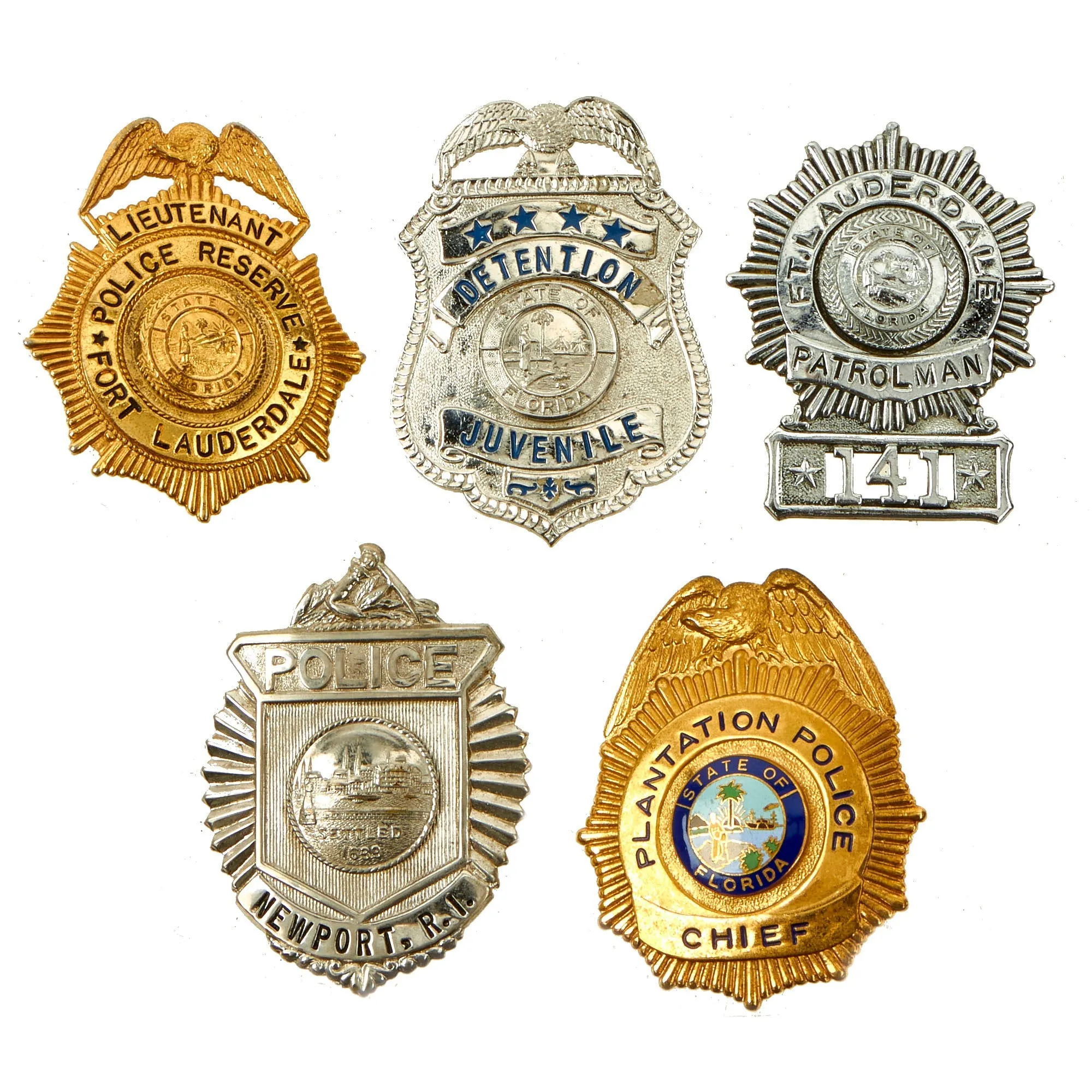 Original U.S. Law Enforcement Cap / Chest Badge Insignia Grouping - 5 Items