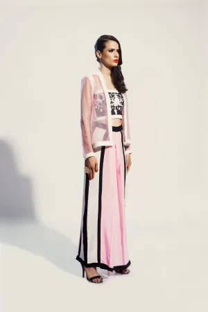 Pure Crepe Pink, Black & White Paneled Palazzos