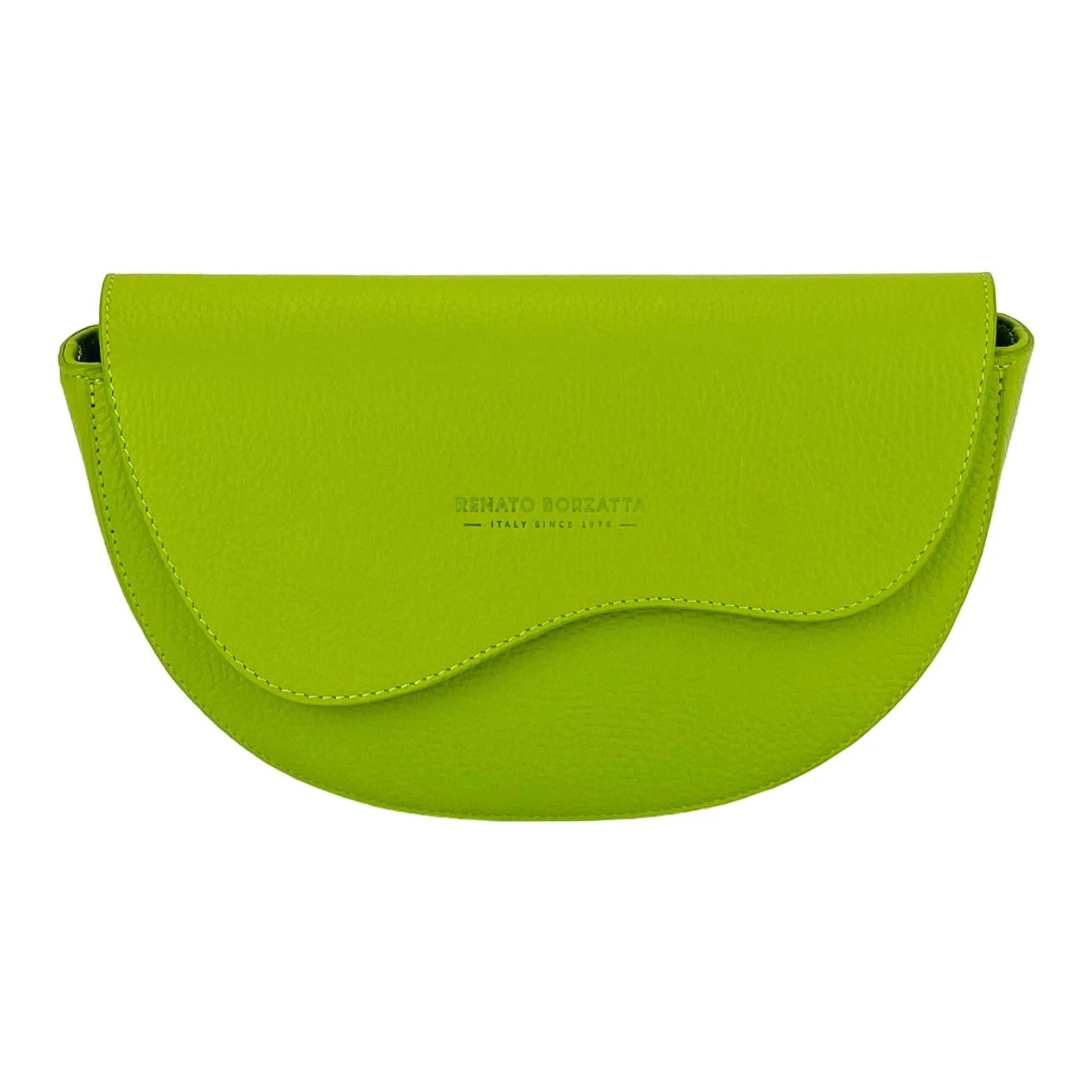 RB1027AD | Women's rounded crossbody bag in genuine leather Made in Italy. Removable and adjustable leather shoulder strap. Accessories Polished Nickel - Lime color - Dimensions: 25 x 15 x 9 cm