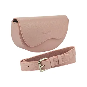 RB1027AZ | Women's rounded crossbody bag in genuine leather Made in Italy. Removable and adjustable leather shoulder strap. Polished Nickel Accessories - Antique Pink Color - Dimensions: 25 x 15 x 9 cm