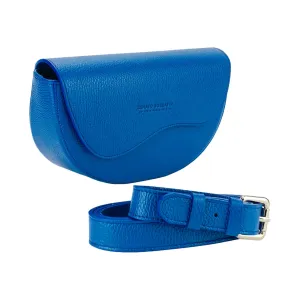 RB1027CH | Women's rounded crossbody bag in genuine leather Made in Italy. Removable and adjustable leather shoulder strap. Polished Nickel Accessories - Royal Blue Color - Dimensions: 25 x 15 x 9 cm