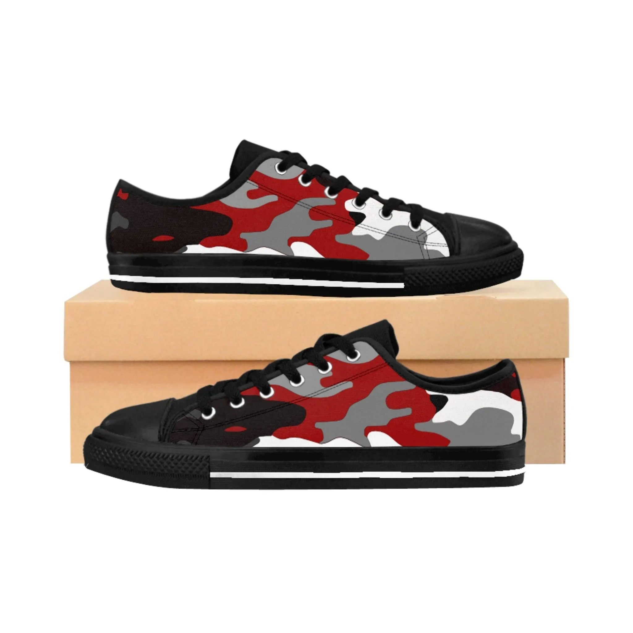 Red Black Grey Camouflage Men's Sneakers