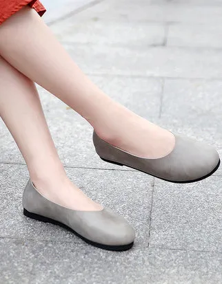 Rounded Toe Soft Leather Slip-on Flats