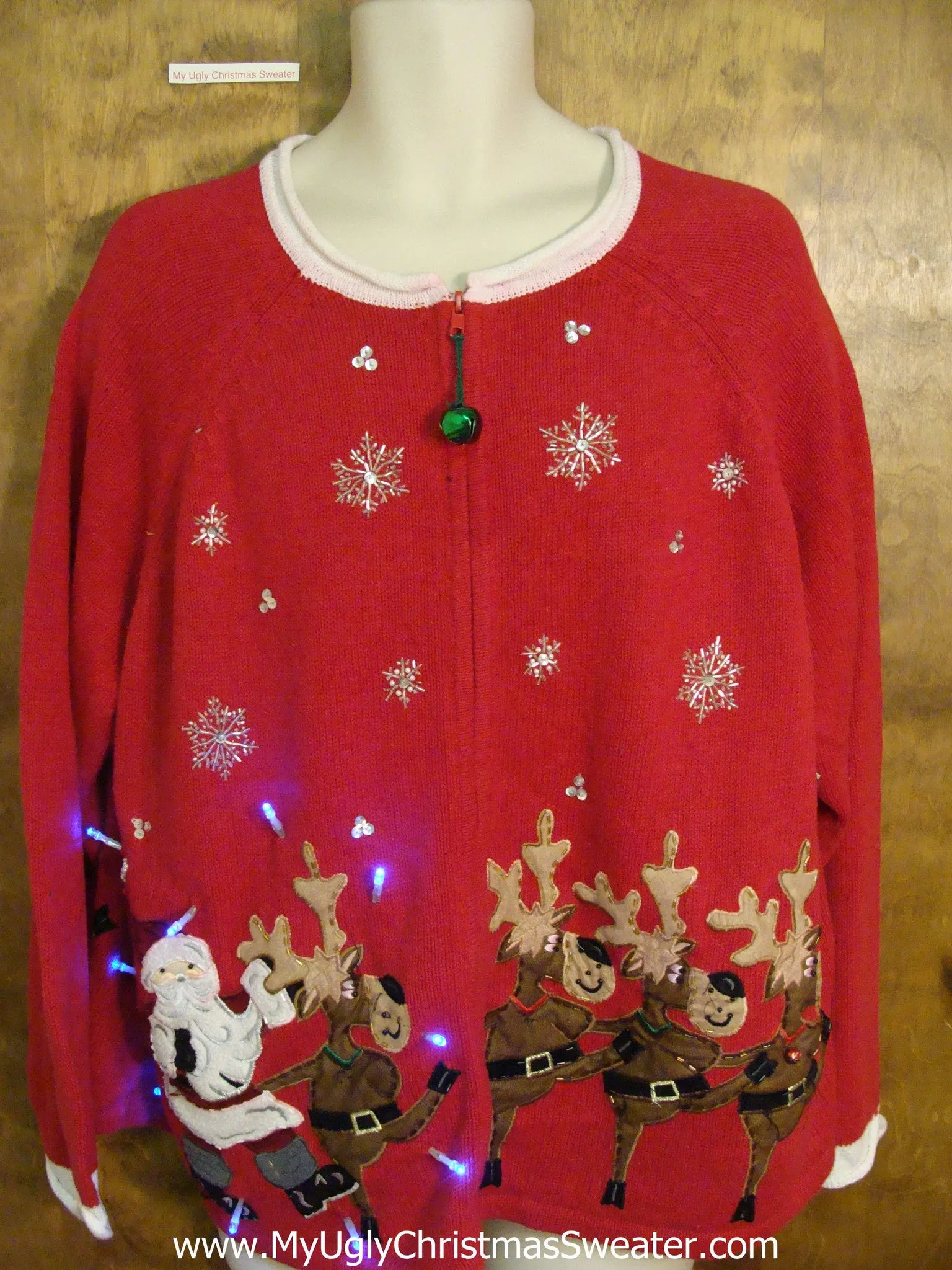 Santa and Reindeer Team 2sided Light Up Ugly Xmas Sweater