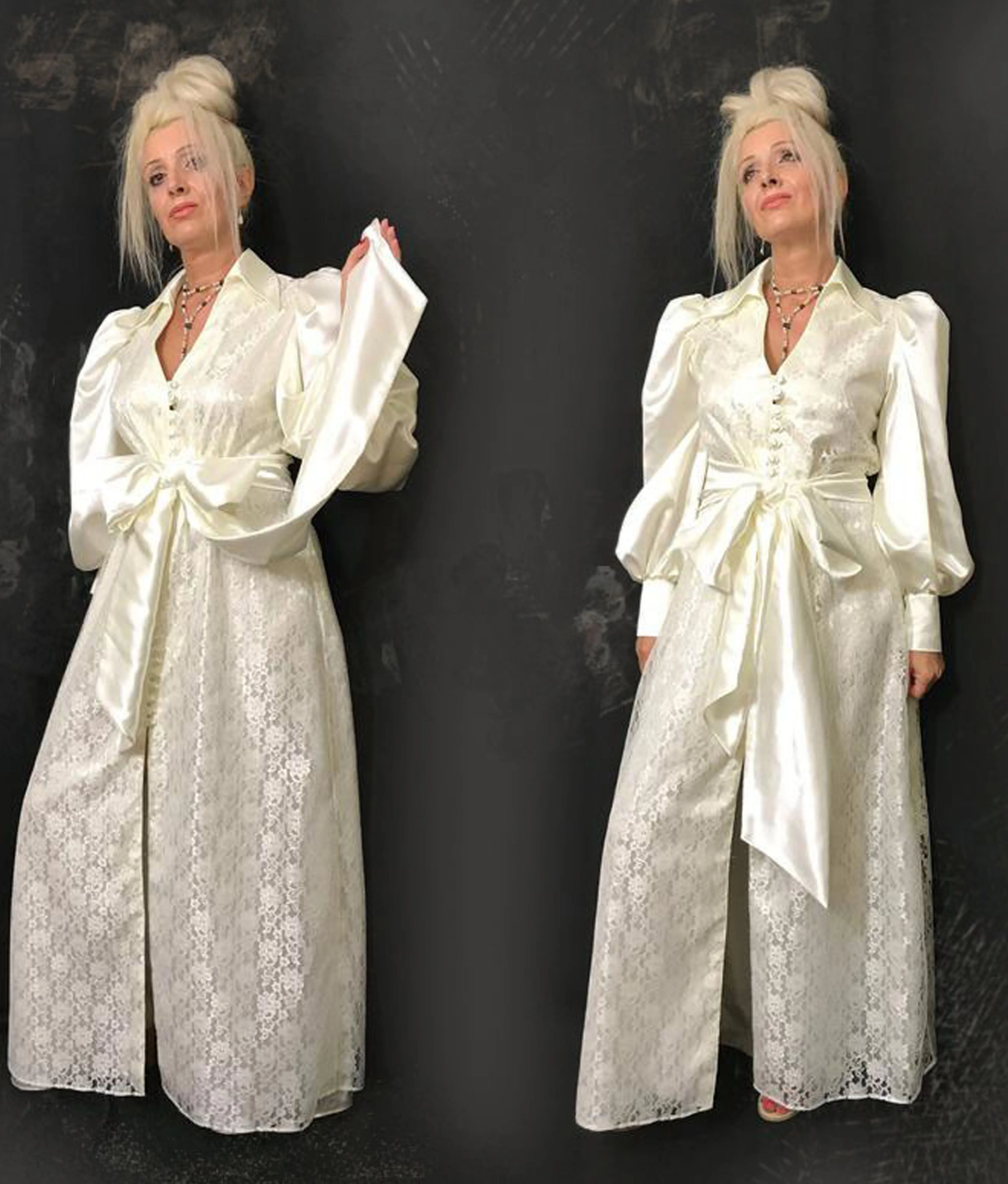 Satin & Lace Bridal Robe in Ivory