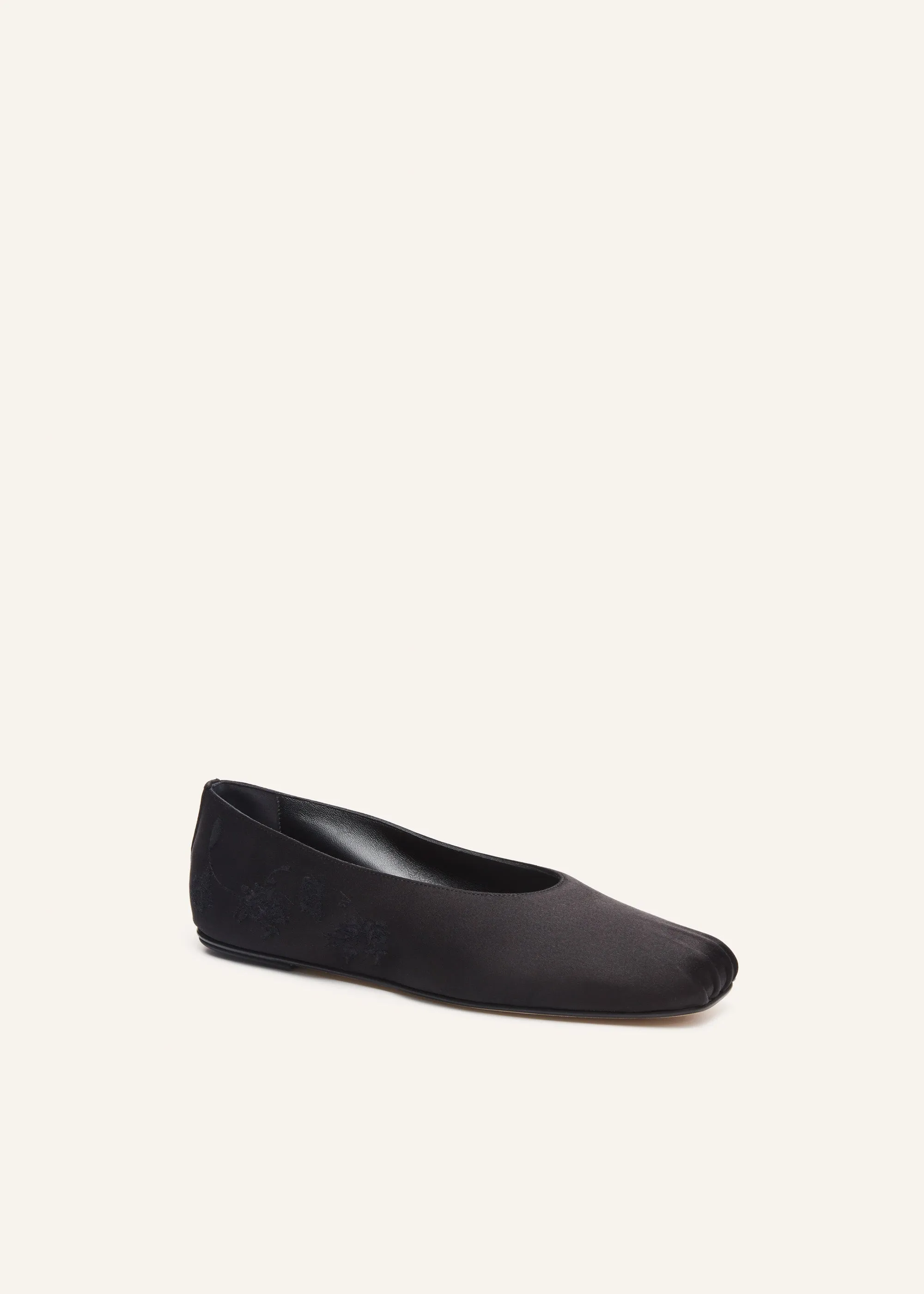 Satin ballet flats in black embroidery