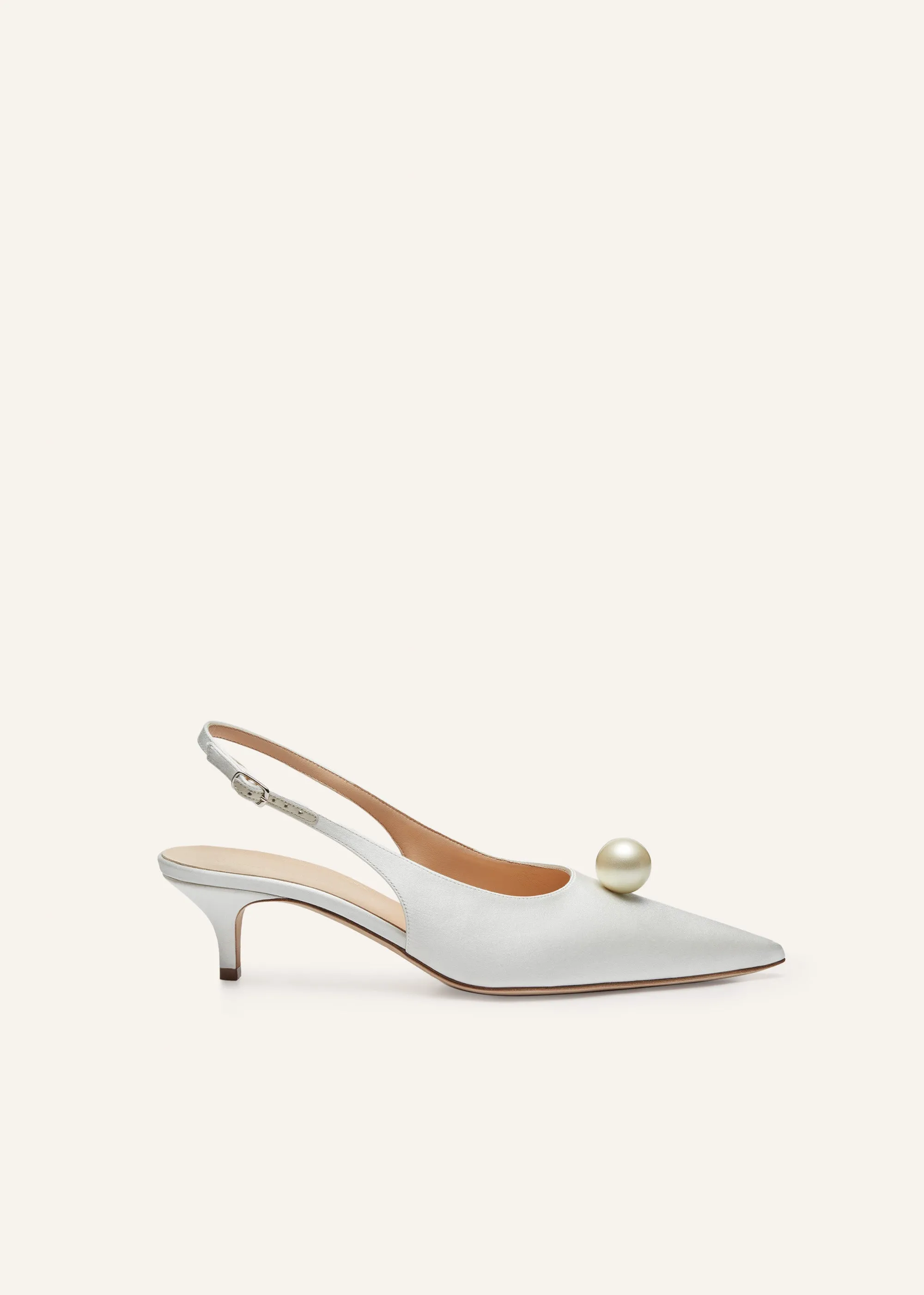 Slingback pearl kitten heels in cream satin