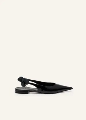 Slingback rose flats in black patent