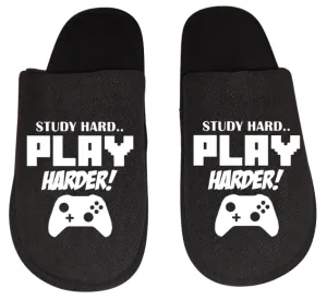 Study hard play harder video game Gamer Gaming Men's Slippers / House Shoes slides dad husband father son gift