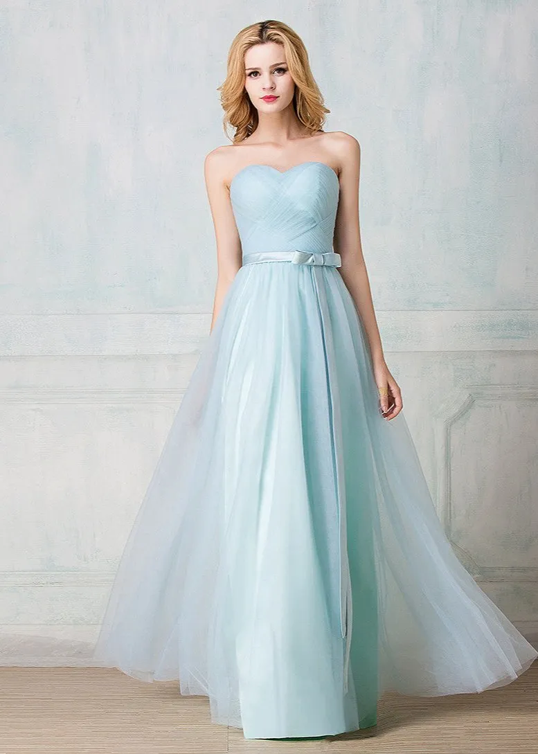 Sweetheart twisted wrinkle floor-length tulle long prom dress