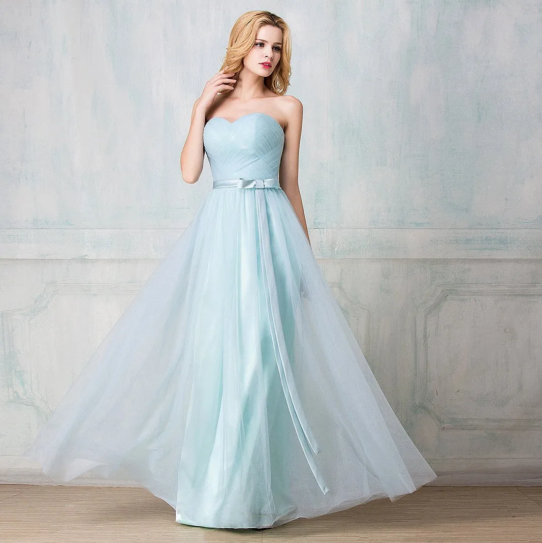 Sweetheart twisted wrinkle floor-length tulle long prom dress