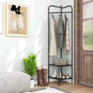 Tangkula Corner Coat Rack with Storage, Simple Hall Tree with Hanging Rod & 2 Mesh Shelves