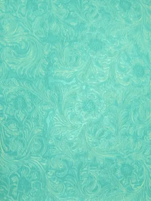 Turquoise Vintage Western Floral Pu Leather Fabric / Sold By The Yard