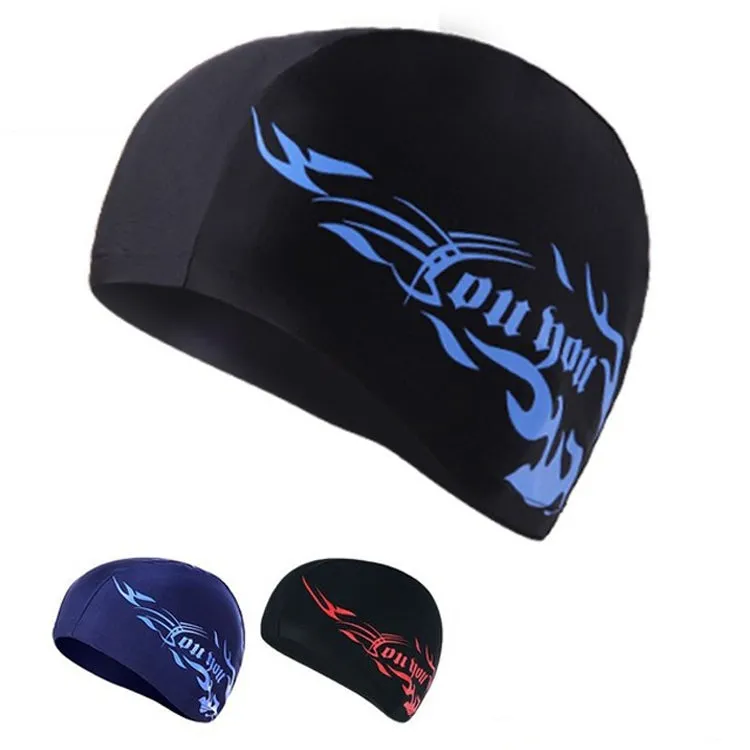 Unisex Spandex Breathable Swimming Cap(Blue Fire on Black)