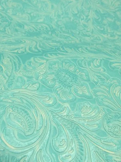 Vintage Western Floral Pu Leather Fabric / Mint / By The Roll - 30 Yards