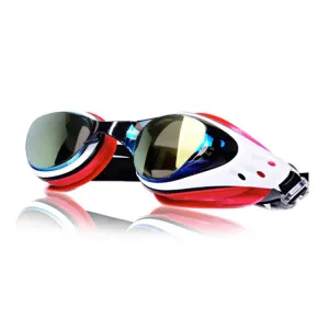 WAVE Electroplating HD Anti-fog Myopia Swimming Glasses, Color: Blue Red Optical