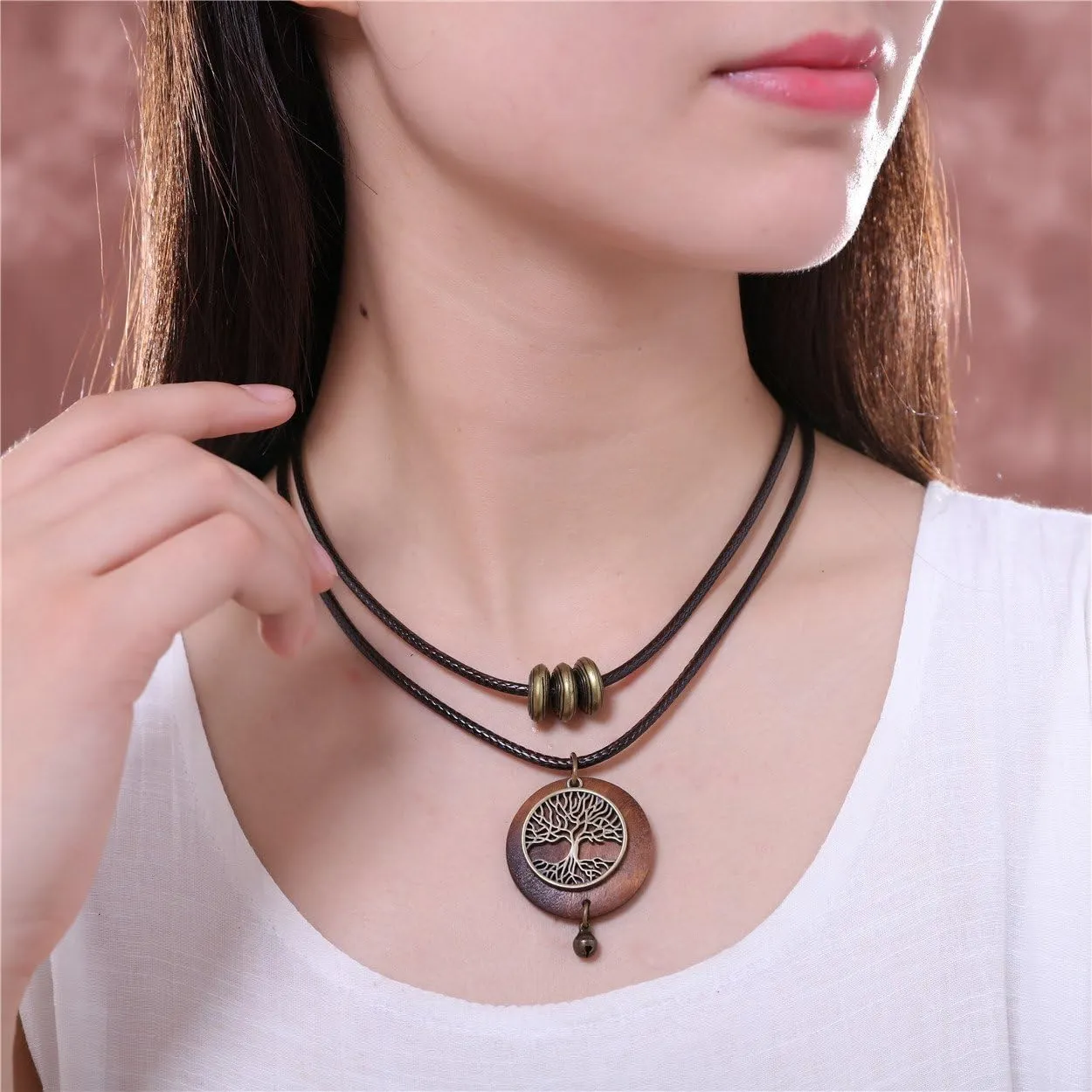 Wooden Choker Chunky Pendant Necklaces