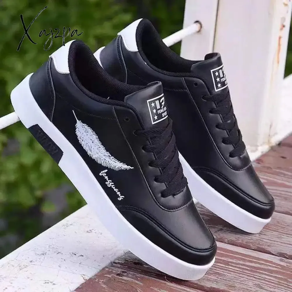 Xajzpa - Men Casual Shoes Lightweight Breathable Men White Shoes Flat Lace-Up Men Skateboarding Sneakers Business Travel Tenis Masculino