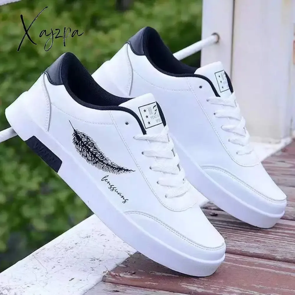 Xajzpa - Men Casual Shoes Lightweight Breathable Men White Shoes Flat Lace-Up Men Skateboarding Sneakers Business Travel Tenis Masculino